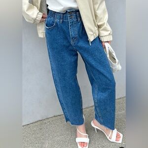 OAK + FORT High Rise Raw Hem Paper Bag Jeans. Size S